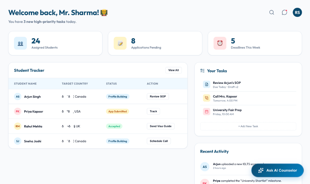 Counselor Dashboard Preview
