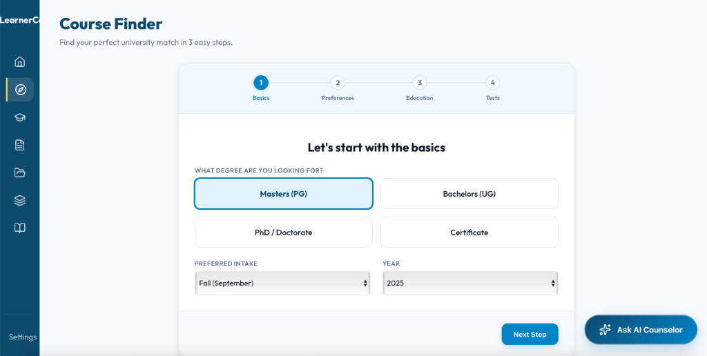 Course Finder Dashboard Preview